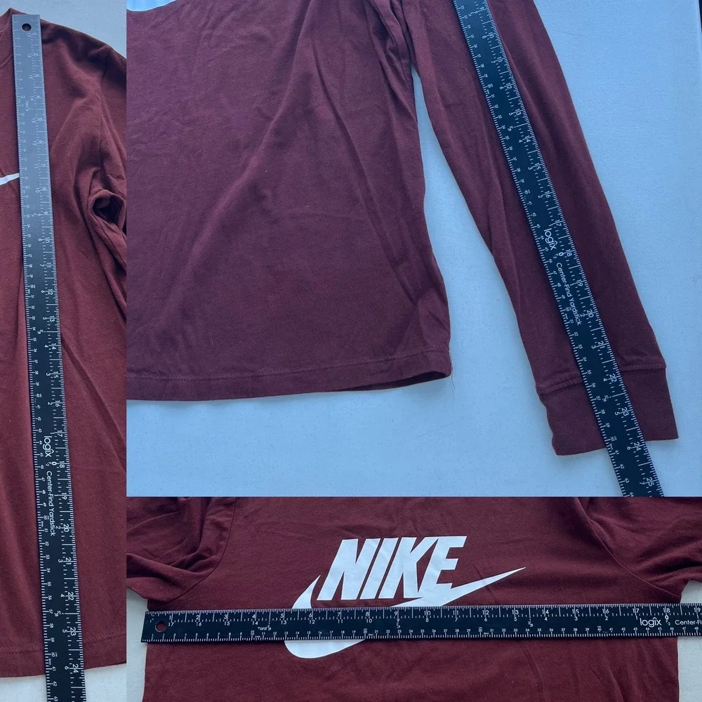 Nike Women's Sm Brown White Graphic Logo Long Sleeve T-Shirt The Nike Tee Sporty